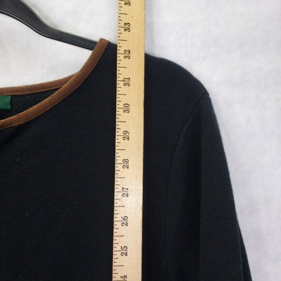 LRL Ralph Lauren Cardigan Women 1X Full Zip Cotton Sweater Black Knit Brown Trim - Picture 11 of 13